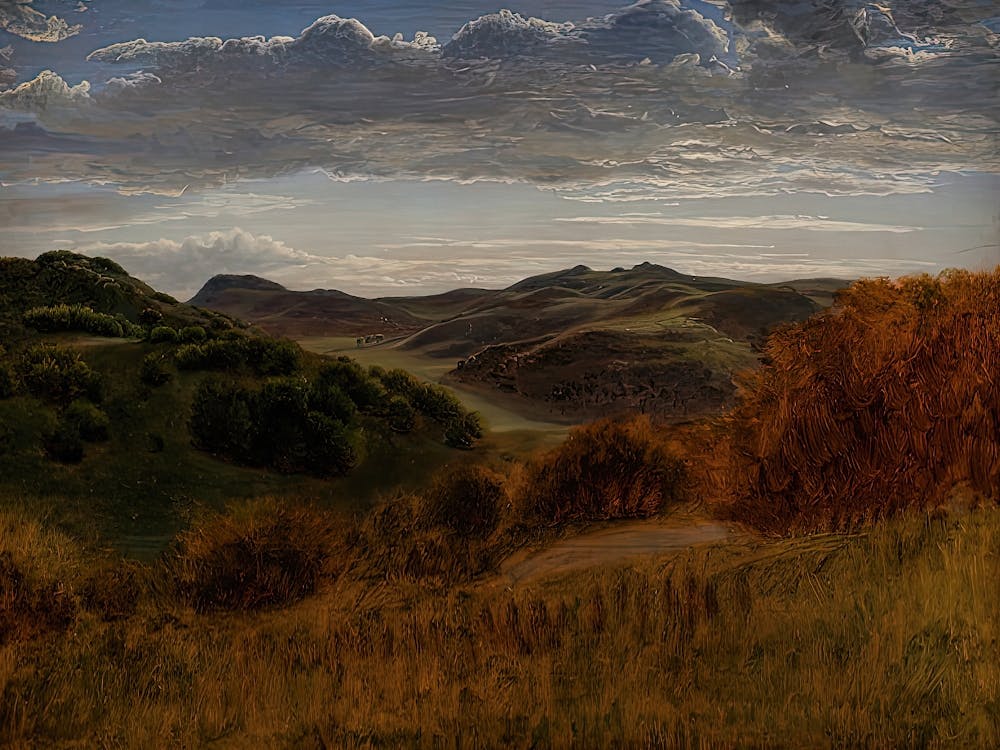 Sunrise Over the Hills Vintage Muted Neutral Landscape