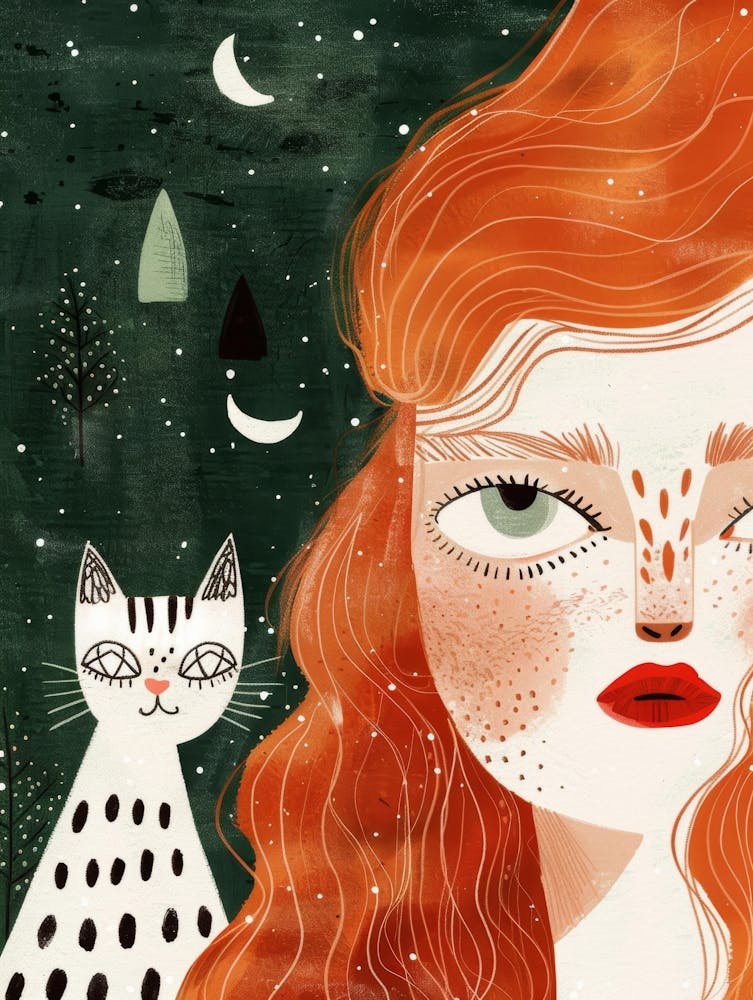 Red Haired Girl With Cat