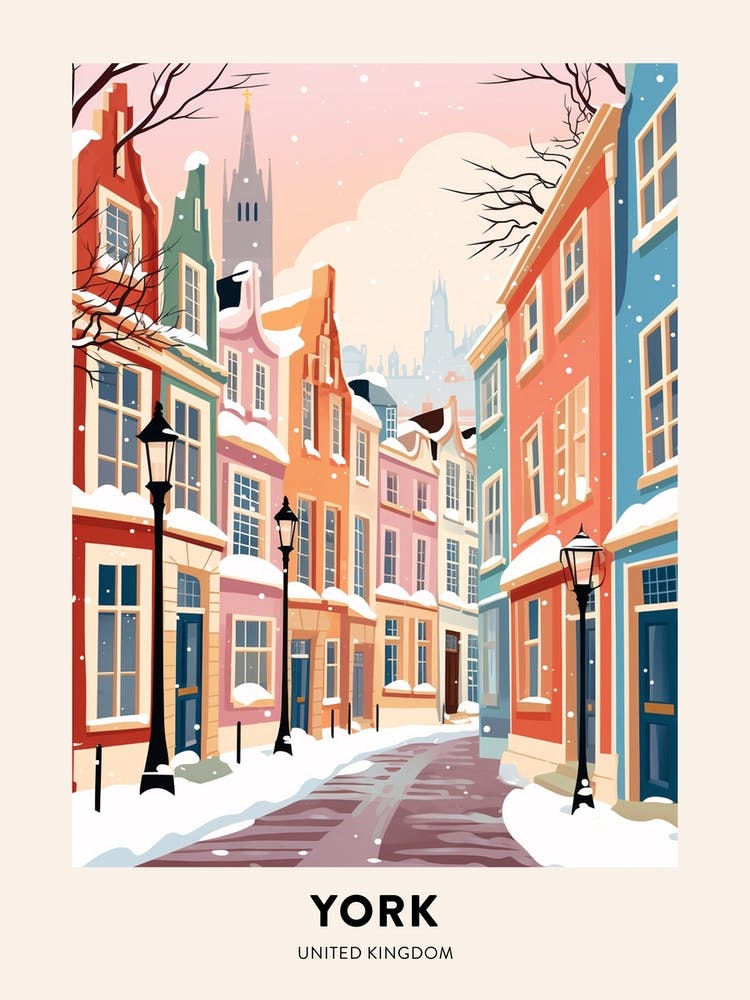Vintage Winter Travel Poster York United Kingdom 1