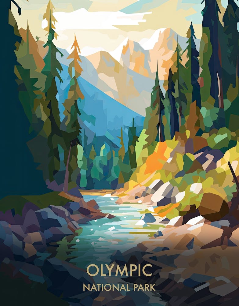 Olympic National Park Travel Poster Illustration Style 3