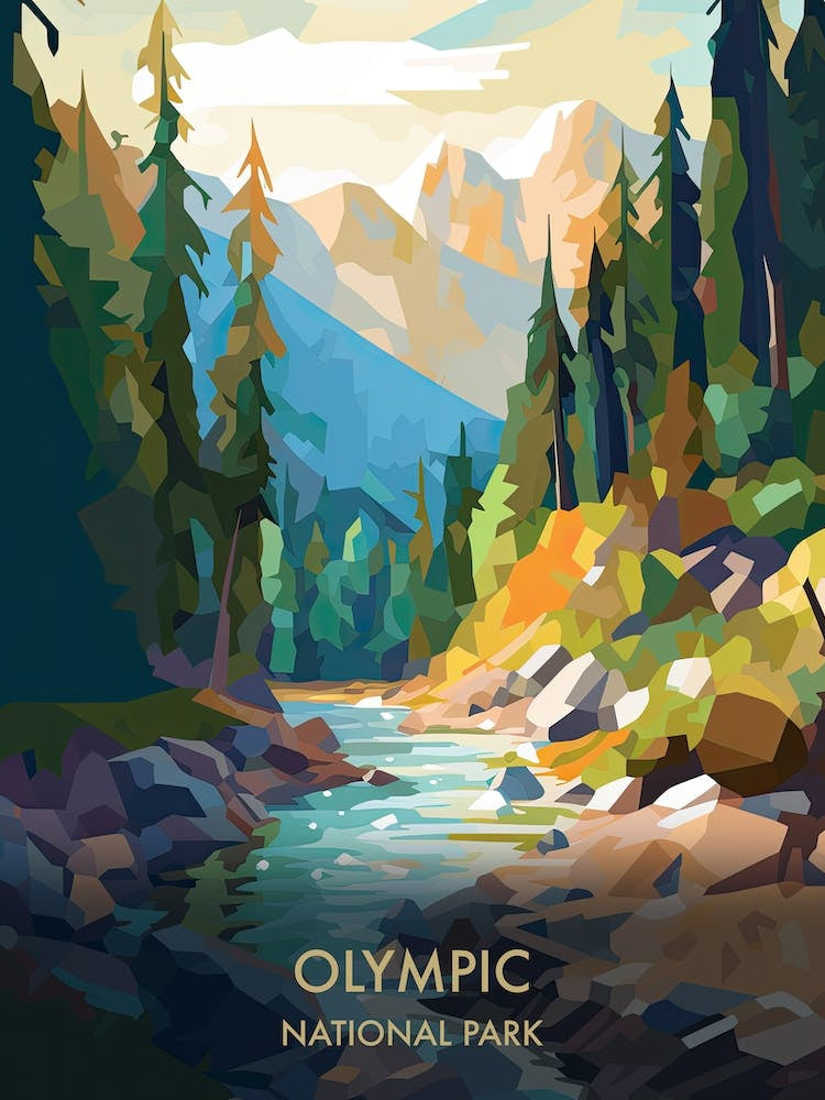 Olympic National Park Travel Poster Illustration Style 3