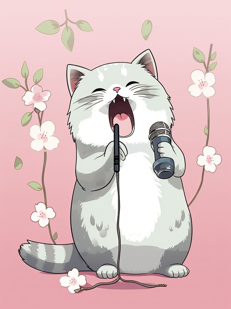 Kawaii Cat Drawings Singing 1