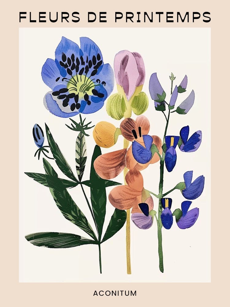 Spring Floral French Poster  Aconitum 1