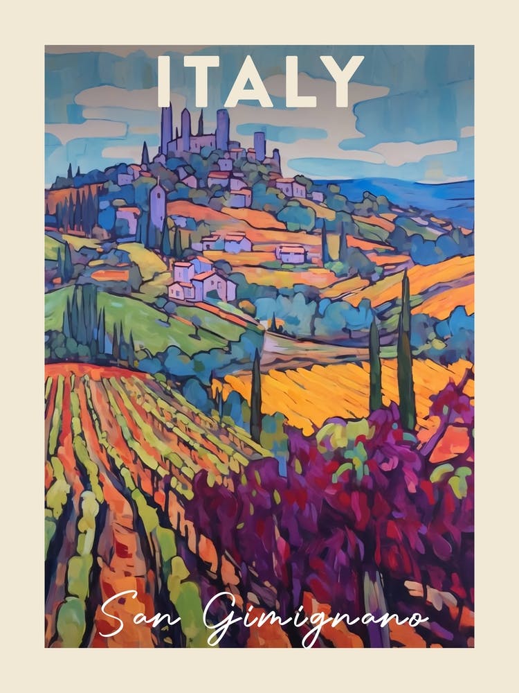 San Gimignano Italy 2 Fauvist Painting Travel Poster