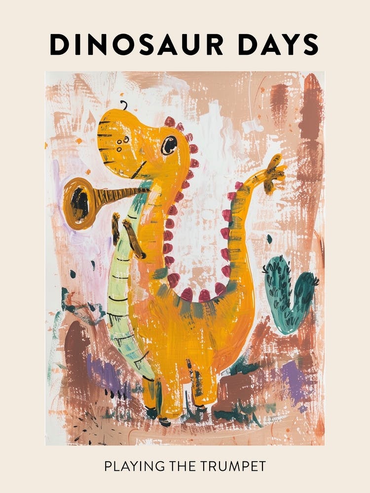 Dinosaur Playing The Trumpet Poster 2