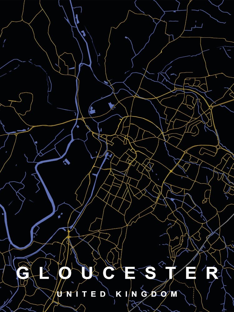Gloucester City Map Black and Gold
