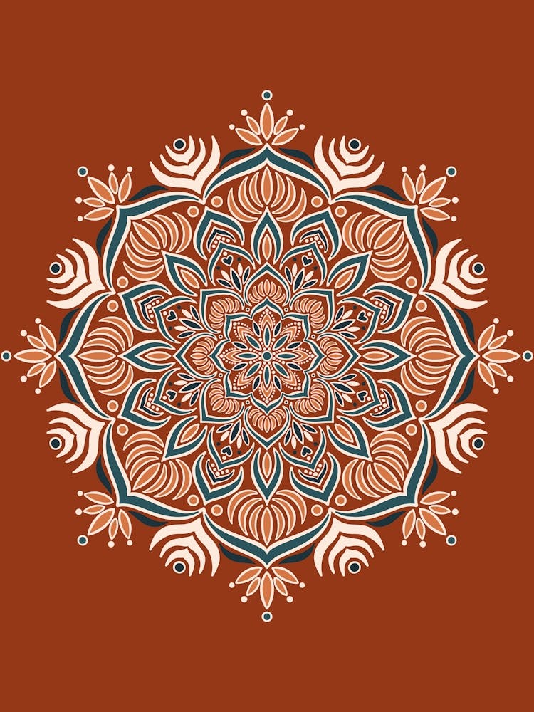 WA240014 - Elegant Mandala on Rust Background - Intricate Bohemian Art