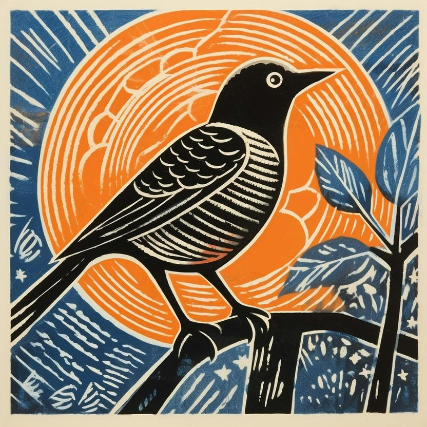 Retro Bird Lithograph Bluebird 1