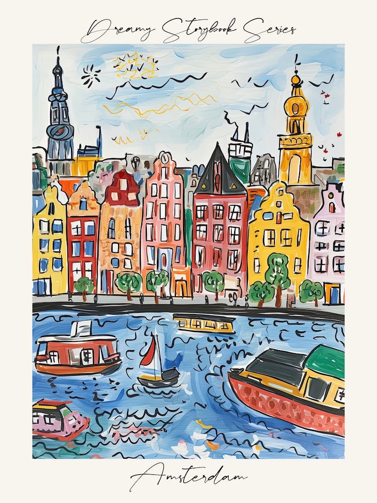 Poster Of Amsterdam, Dreamy Storybook Illustration 3