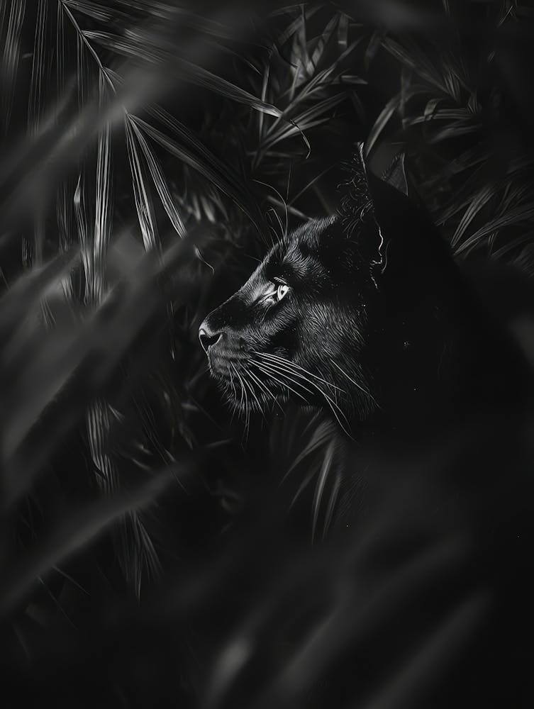 Chat Noir Dans La Jungle. Généré par IA. Mur