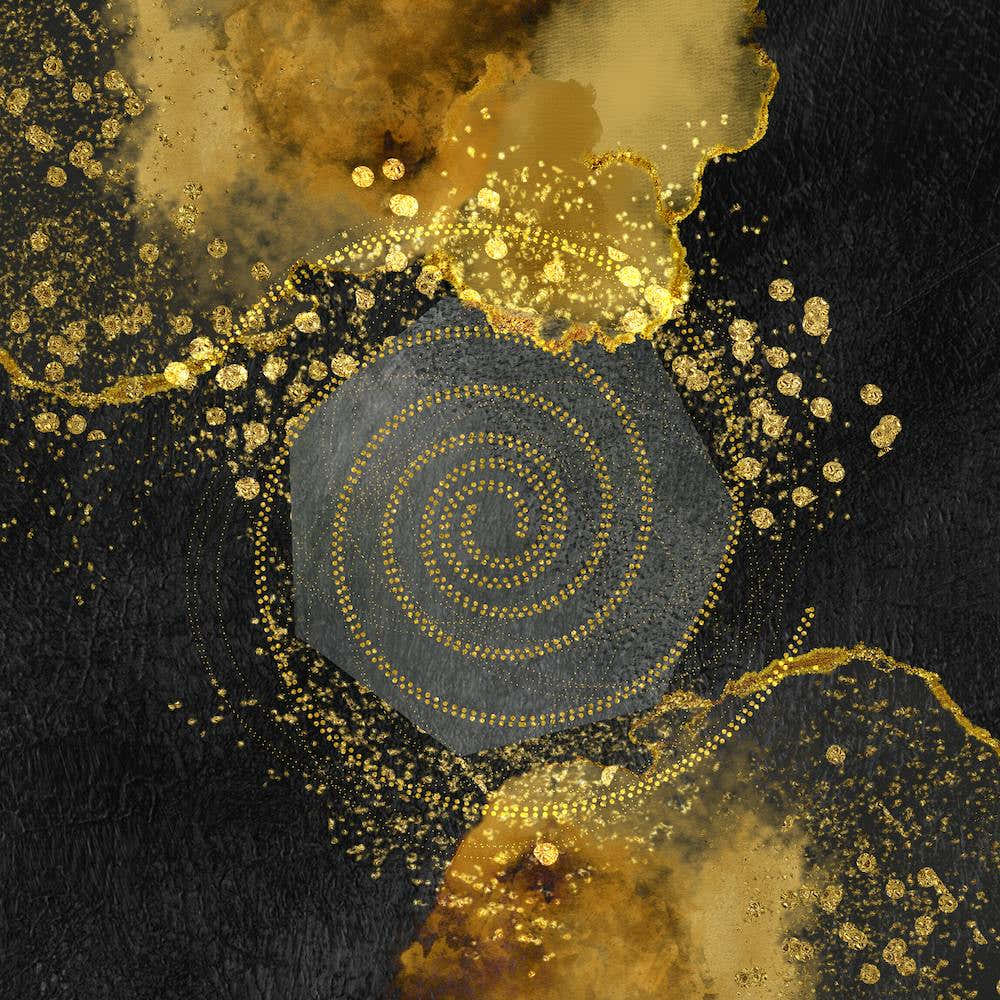 Abstract Gold Swirl On Black Background
