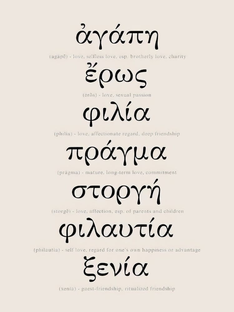 Greek Words For Love Print Wedding Print Engagement Gift Valentines Day Gift Love Decor Love Poster Antique Print Greek Poster Eros
