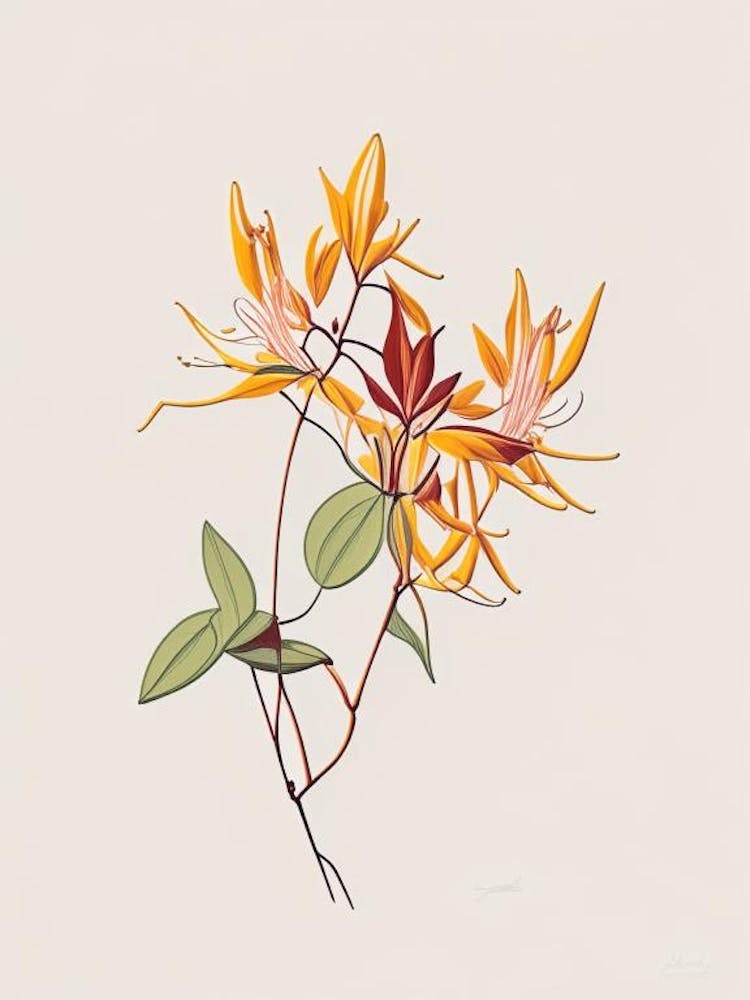 Honeysuckle Floral Minimal Line Drawing 1 Flower