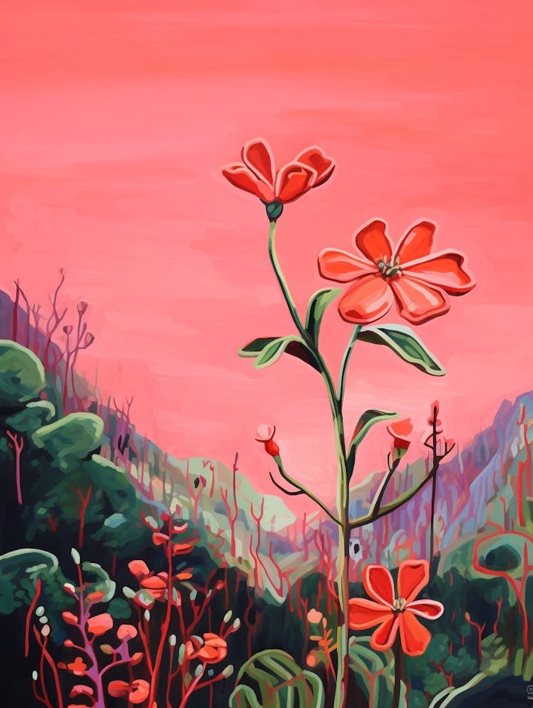 Boho Wildflower Painting Fire Pink Silene Virginica 2