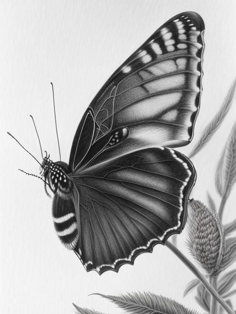 Black Swallowtail Butterfly Greyscale Sketch 3