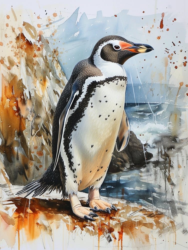 Humboldt Penguin Grytviken Watercolour Painting 2
