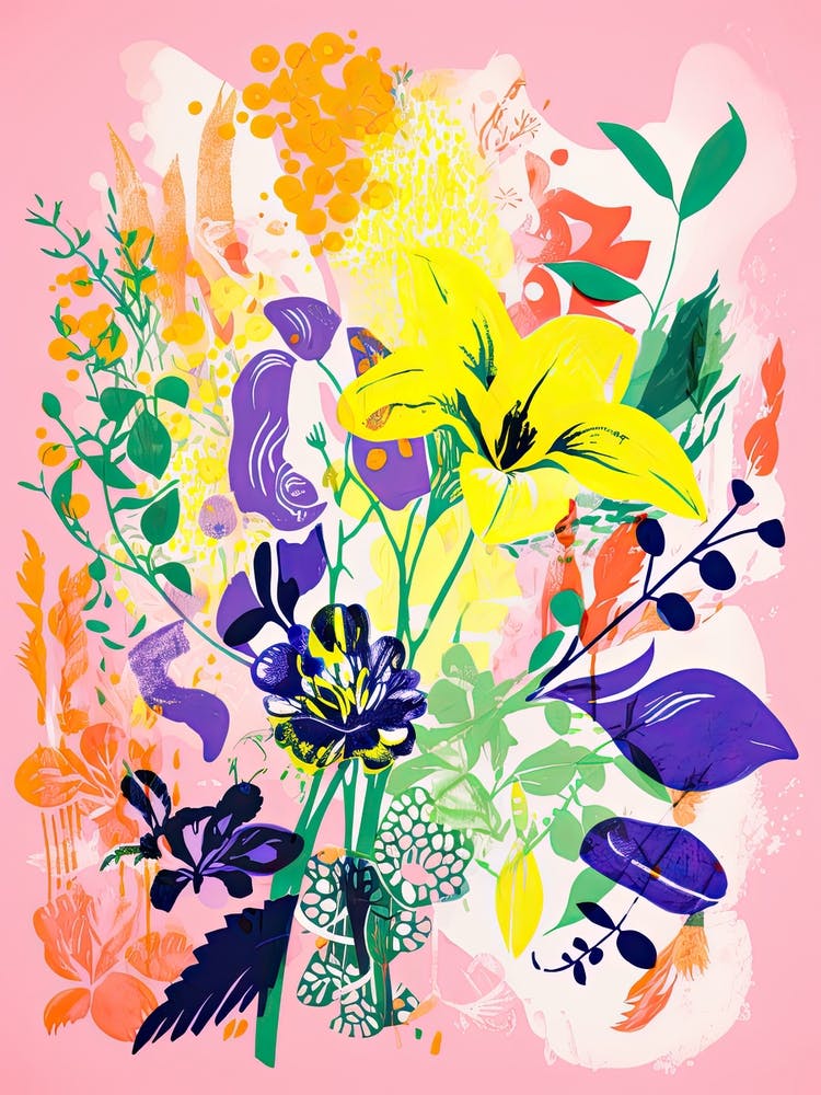 Colourful Flower Still Life Risograph Style 32