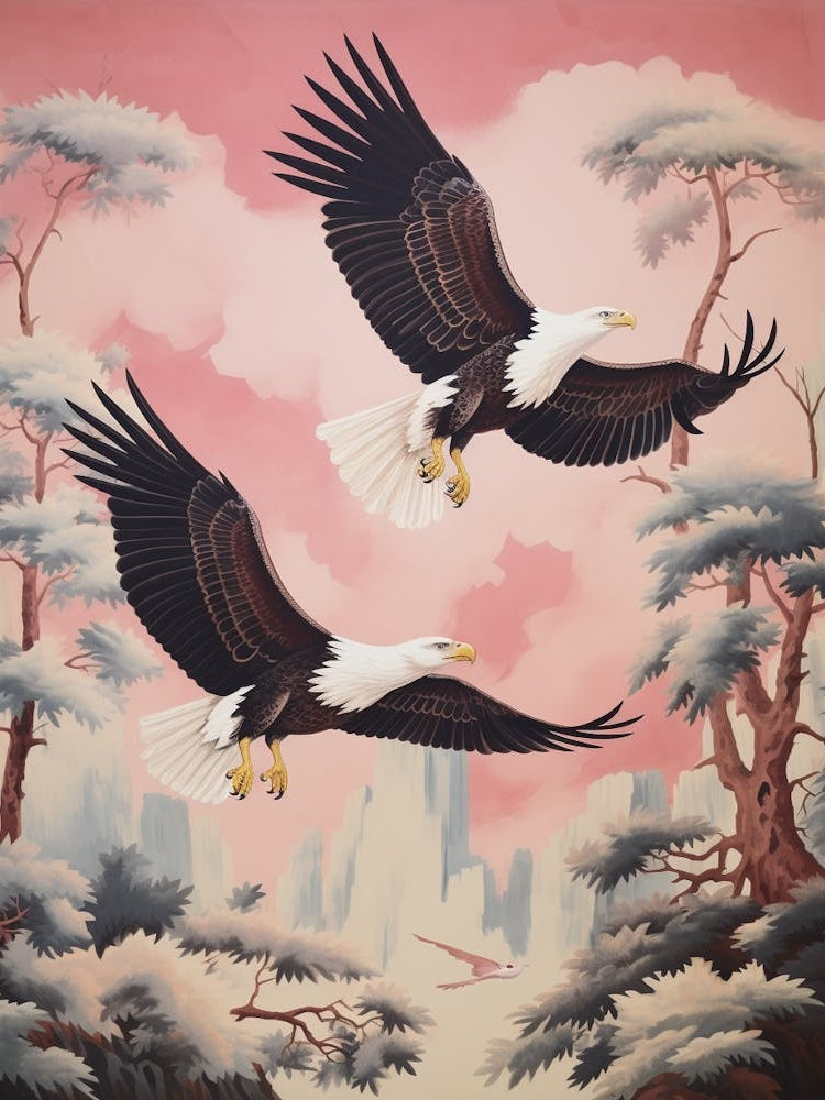 Vintage Japanese Inspired Bird Print Bald Eagle 4