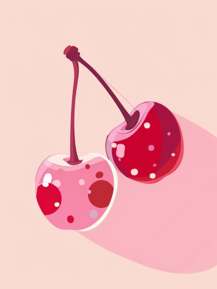 Two Cherries On A Pink Background