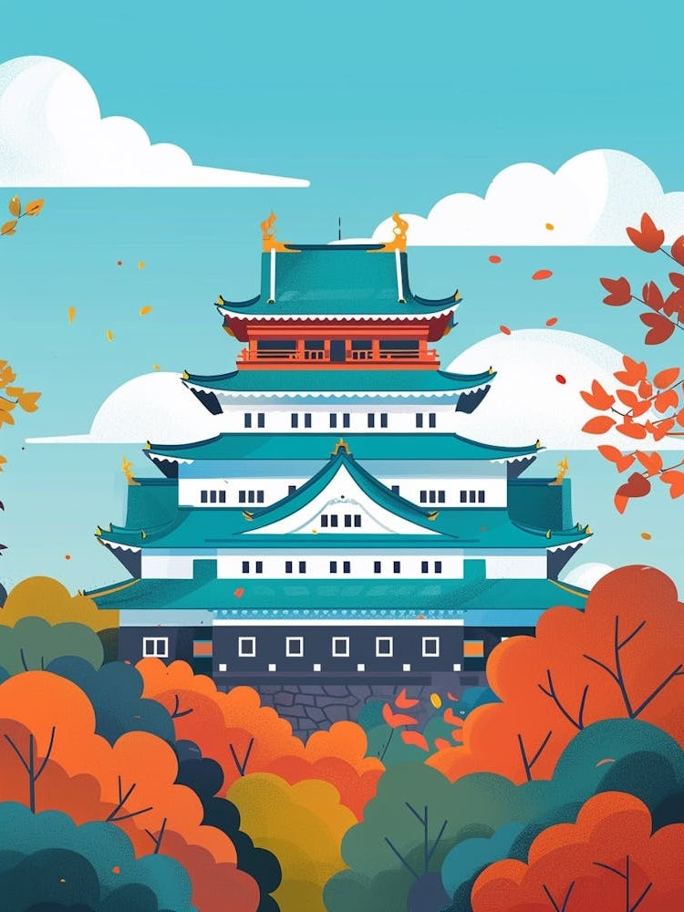 Nagoya Castle 2 Colourful Illustration