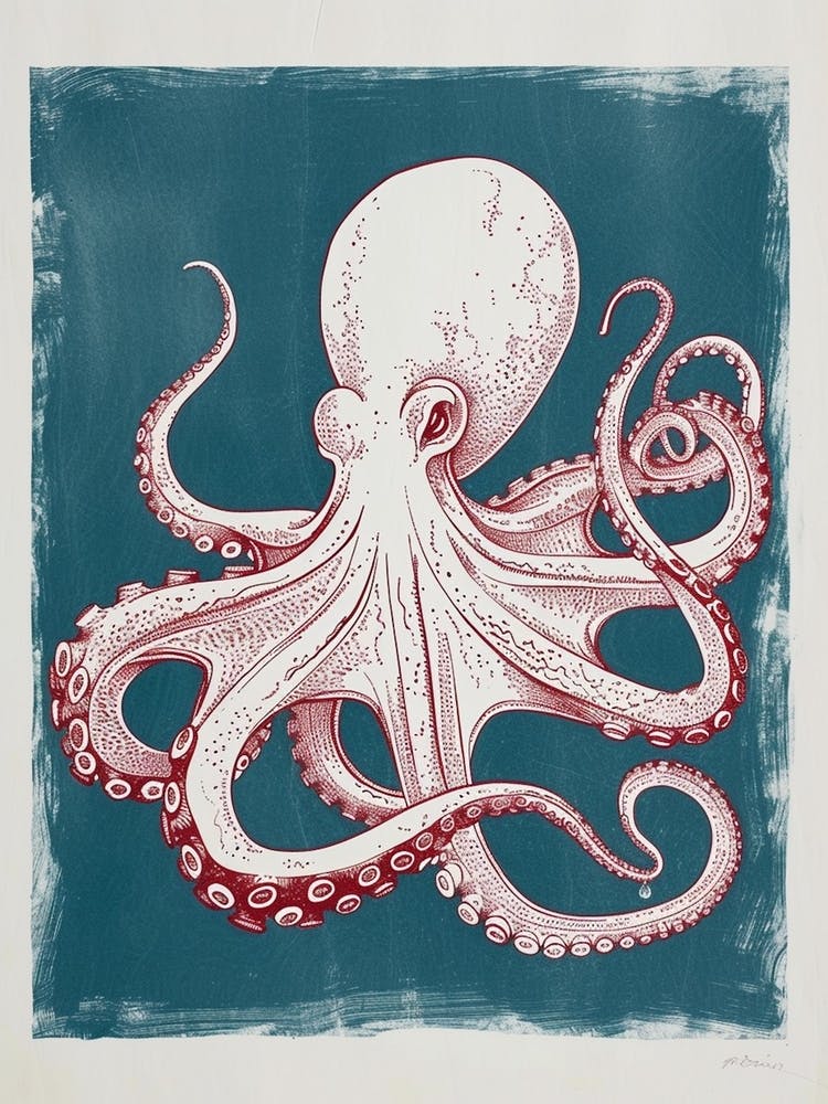 Octopus & Tentacles Linocut Inspired 5