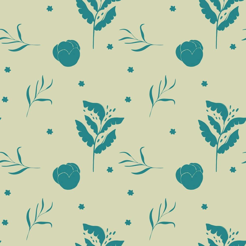 Floral Pattern Turquoise on Green