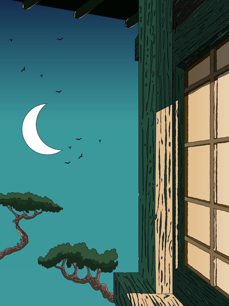 Japanisches Haus bei Nacht