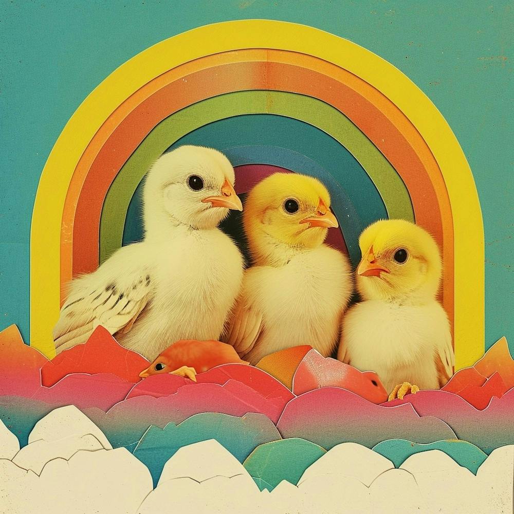 Rainbow Retro Chicks Collage