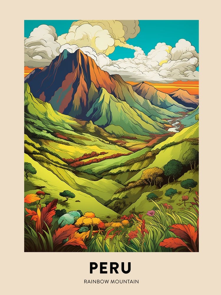 Rainbow Mountain Peru 1 Vintage Hiking Travel Poster