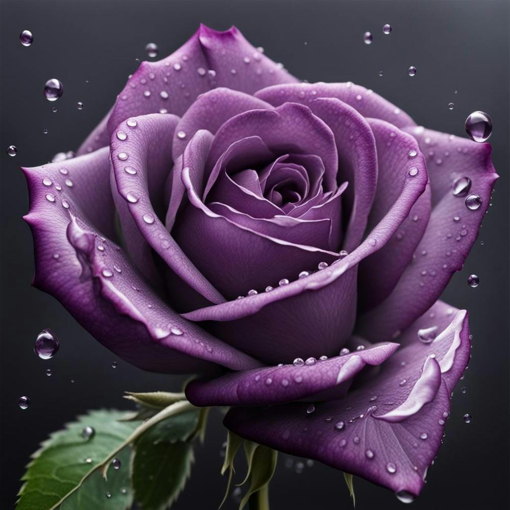 Purple Rose With Water Droplets