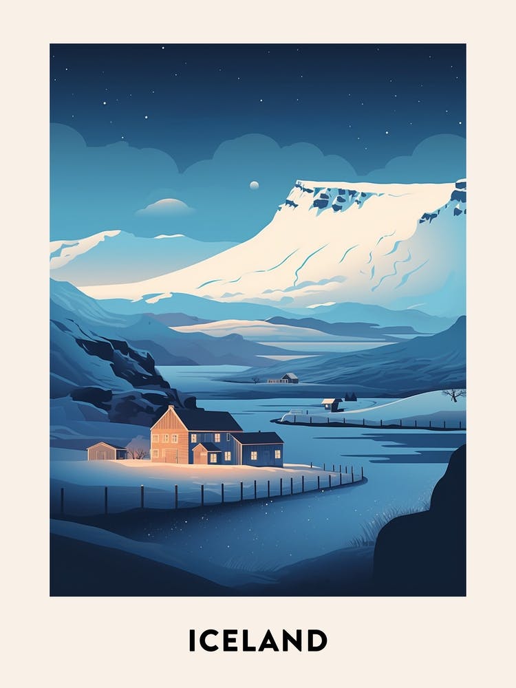 Winter Night  Travel Poster Iceland