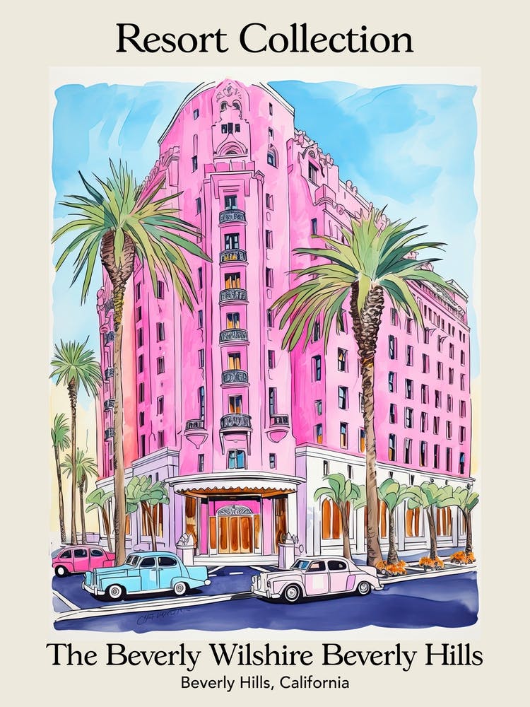 Poster Of The Beverly Wilshire Beverly Hills   Beverly Hills, California   Resort Collection Storybook Illustration 4