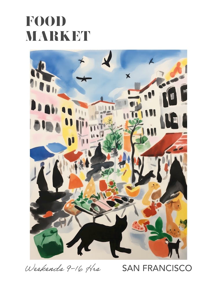 The Food Market In San Francisco 4 Illustration Poster