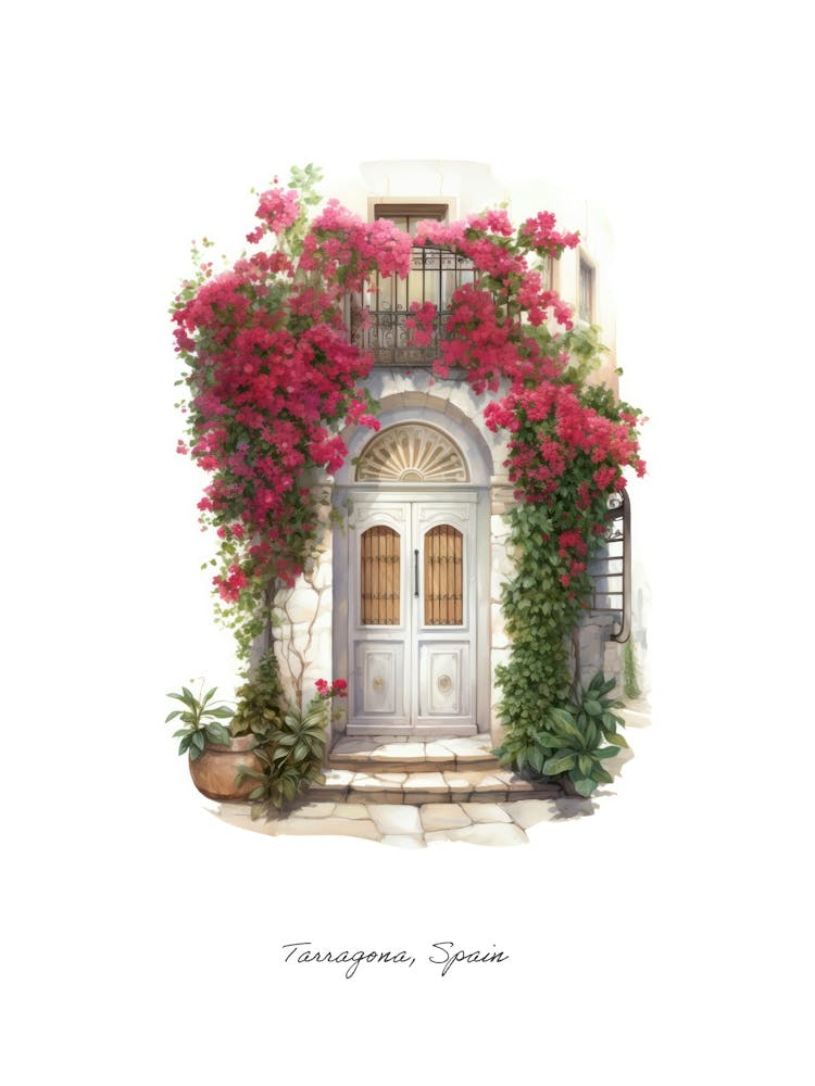 Tarragona, Spain   Mediterranean Doors Watercolour Painting 4 Poster