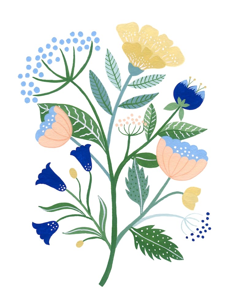 Scandi Flower Pastels Gouache Painting