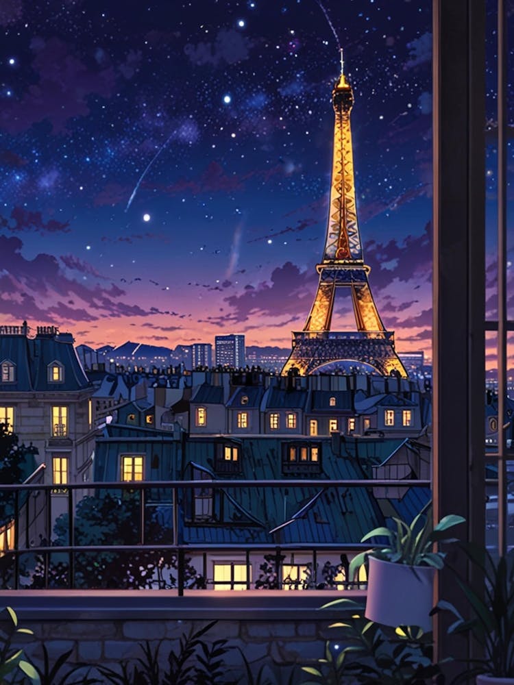 Eiffel Tower Night Sky Anime aesthetic 4