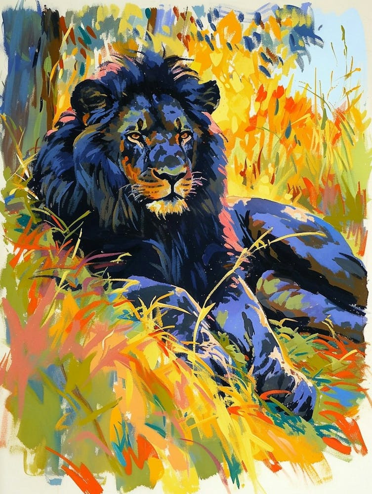 Black Lion Resting In The Sun Fauvist Painting 1