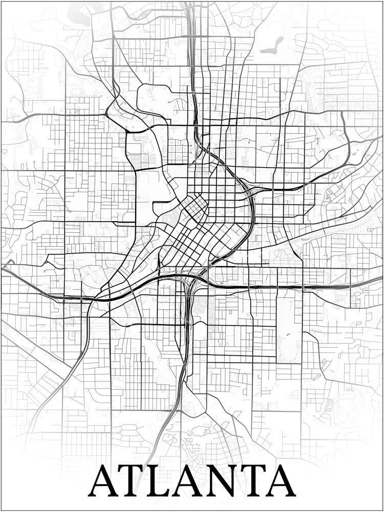 Atlanta, Georgia, United States, City Map, Black And White Fade Design 1