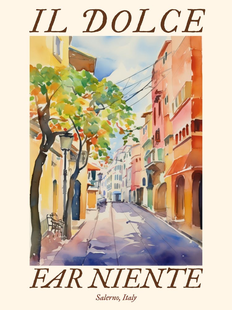 Il Dolce Far Niente Salerno, Italy Watercolour Streets 3 Poster