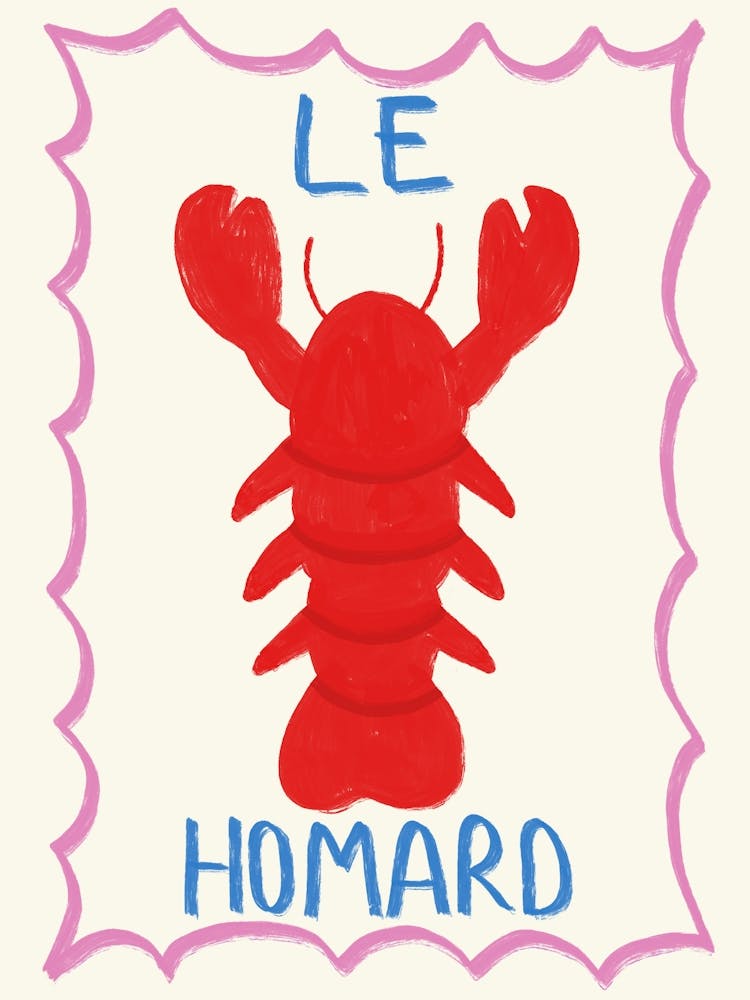 Le Homard Hand Drawn Colourful Foodie Kitchen