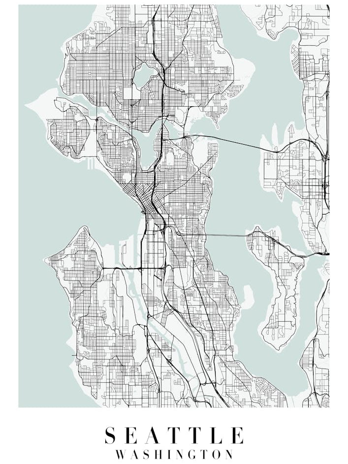 Seattle Washington Street Map Minimal Color