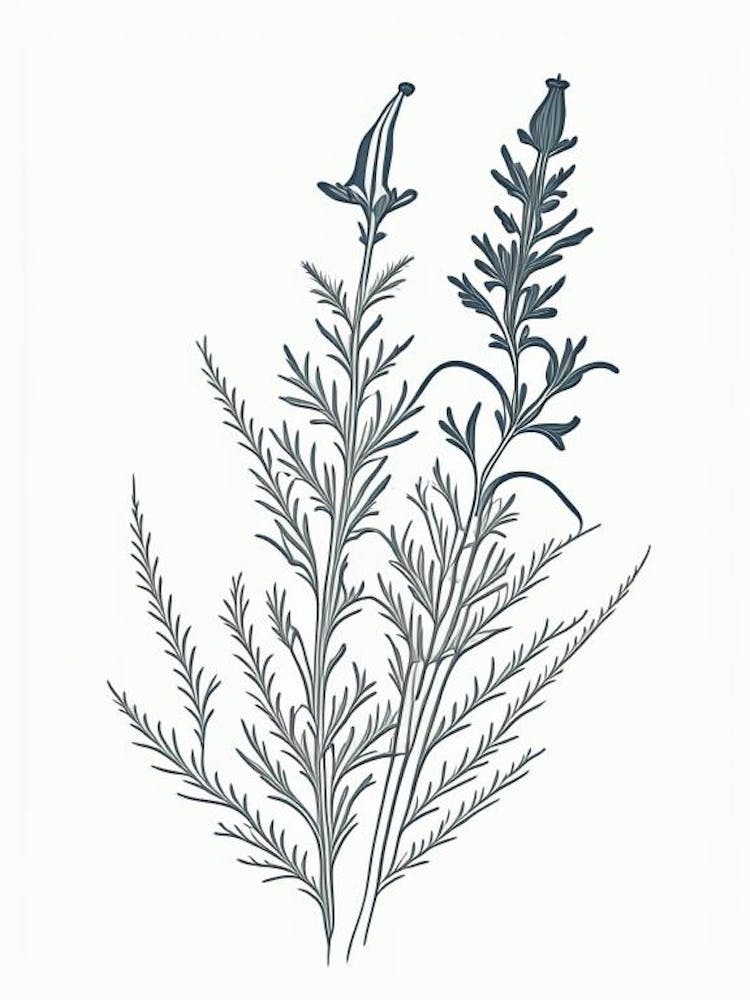 Skullcap Herb William Morris Inspired Line Drawing 3