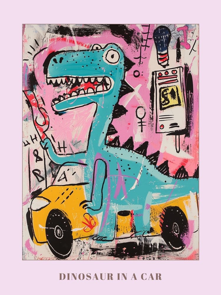 Abstract Graffiti Pink Dinosaur In A Car Poster