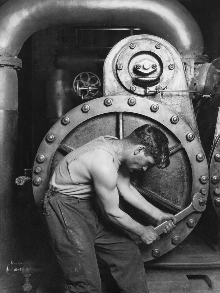 Powerhouse Mechanic, Black and White Vintage Photo