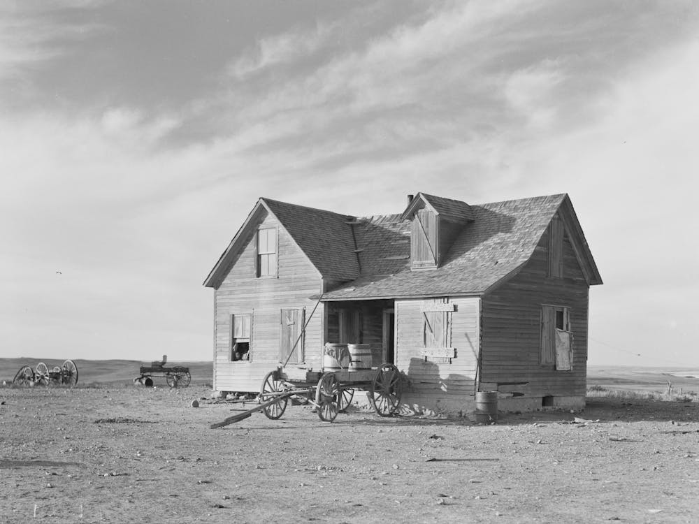 Farmhouse And Wagon Used For Hauling Water, Sheridan County, Montana By Russell Lee