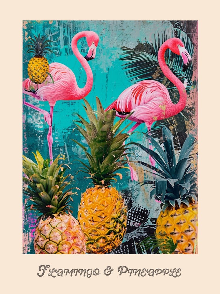 Flamingo & Pineapple Vintage Poster 4