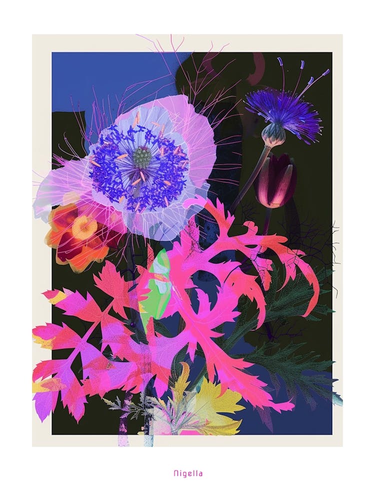 Nigella 2 Neon Flower Collage Poster