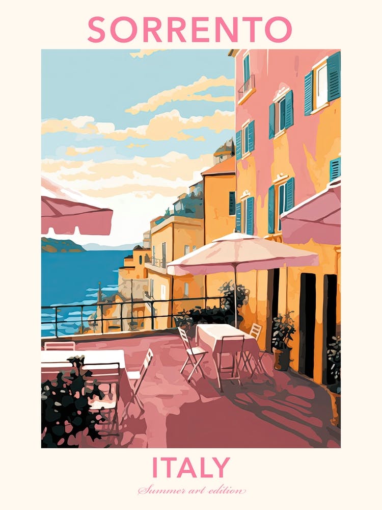 Sorrento, Italy, Flat Pastels Tones Illustration 4 Poster