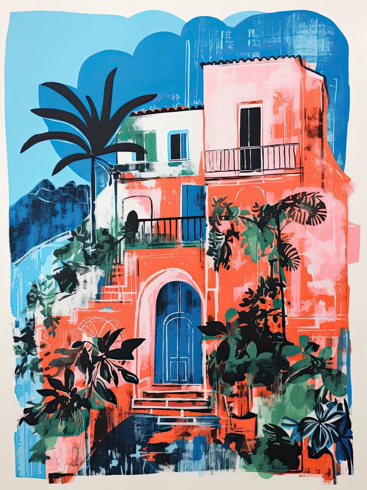A House In Positano, Abstract Risograph Style 1