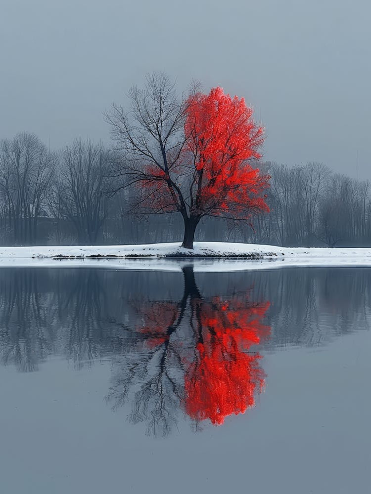 Red Tree In The Snow 3